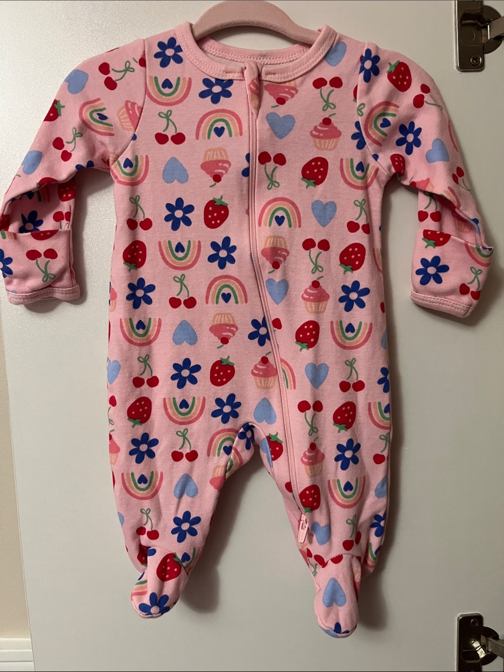 wonder nation Pink Footed One-Piece with Rainbows & Fruit Print